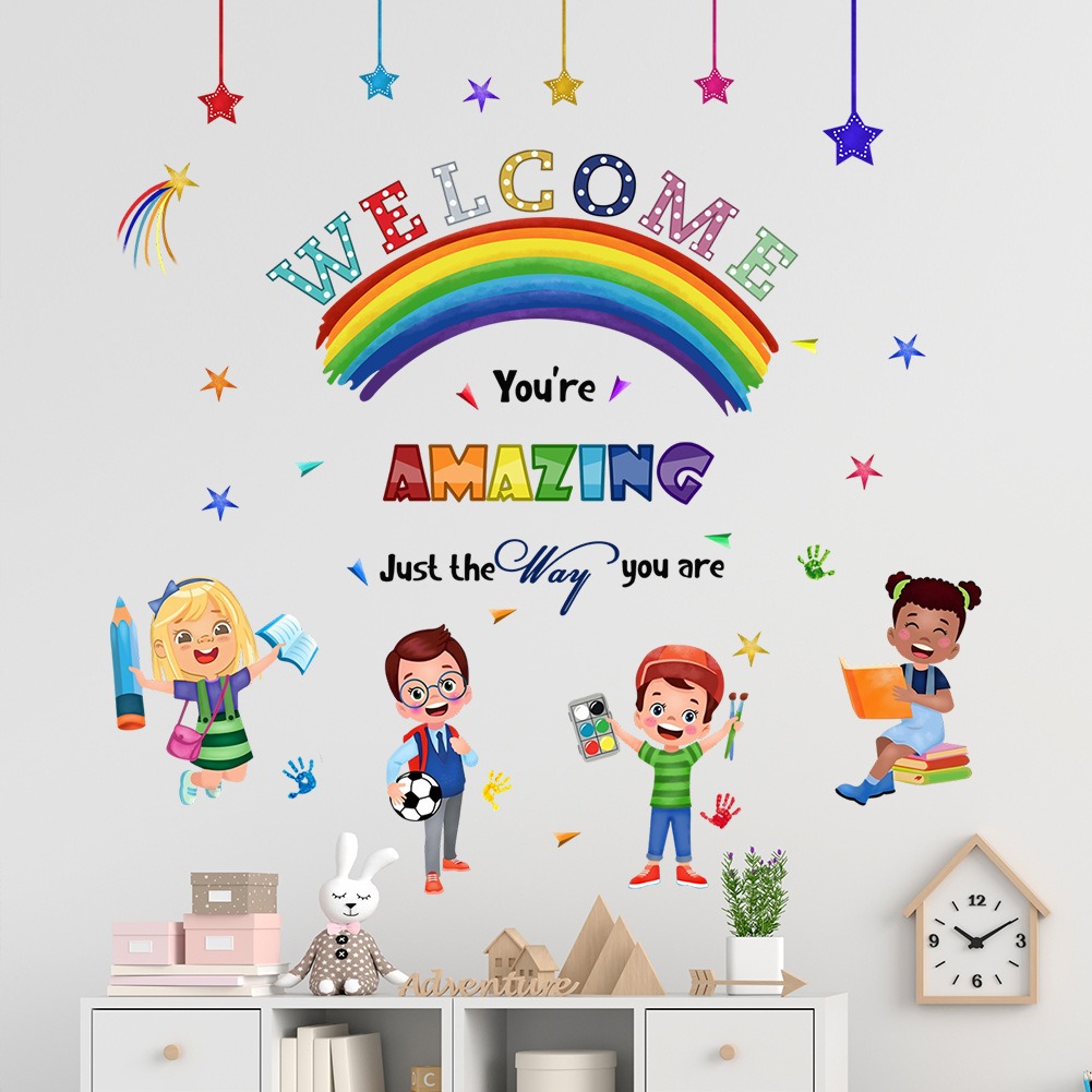 Home Improvement Quotes - Cartoon Welcome Inspirational Phrases Wall Stickers