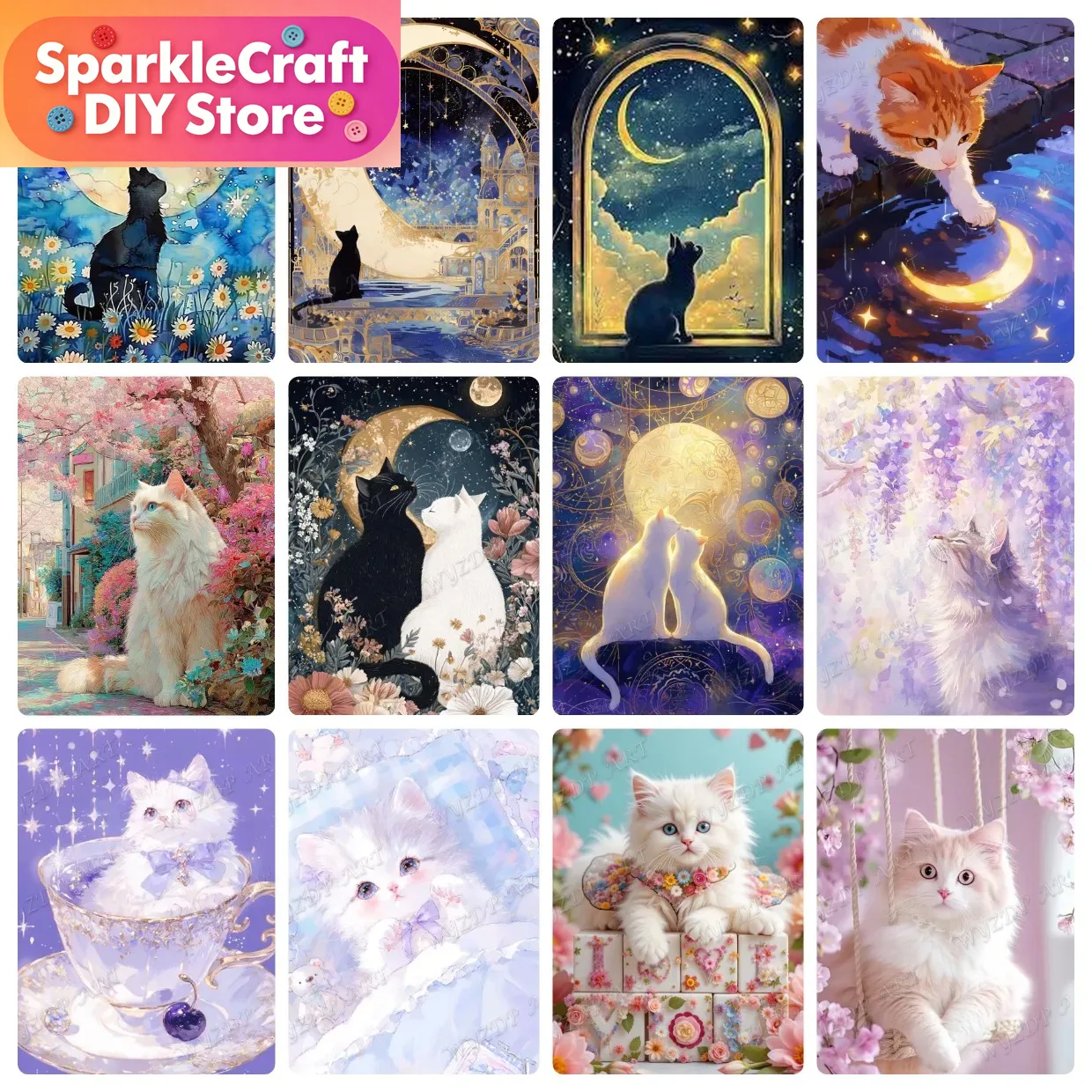 Animal Cat Moon Diamond Painti - Home Improvement Diy 리뷰 및 가격